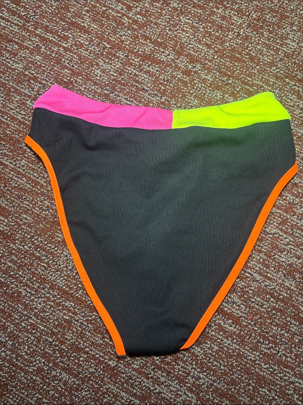 Neon trim v neck bikini black ribbed high waisted y2k style swimsuit women’s S - Picture 8 of 14